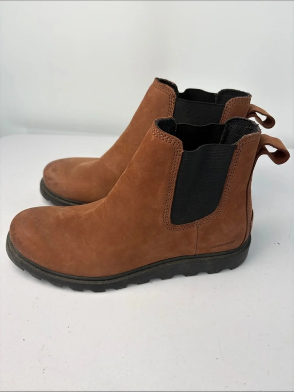 🪃 Sorel waterproof Brown Chelsea Winter Boots with Black Elastic Panels